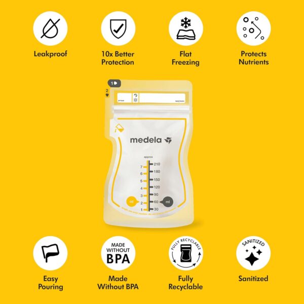 Medela Easy Pour – Pack de 100 bolsas de almacenamiento de leche materna (210 ml)